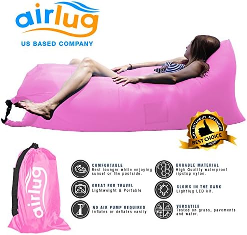 Luxury Inflatable Lounger Air Sofa by Airlug | No Pump Required | Inflates Instantly | Indoor &amp; Outdoor Hangout Lounge | Air Bag Hammock Bean Bag for Beach Patio Pool Float Camping Portable Furniture