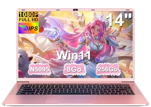 Ordinateur Portable 14 Pouces Celeron N5095 (jusqu'à 2,9 GHz) 8Go DDR4 Win11 256Go SSD Extension 1T…