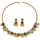 OIDIMS Vintage Daisy Jewellery Set Tassel Dangling Beaded Ball Austrian Crystal Earring Necklace Ethnic Bollywood Choker Necklace Drop Earrings Bridal Wedding Party Prom Wear Fashion Gift for Women