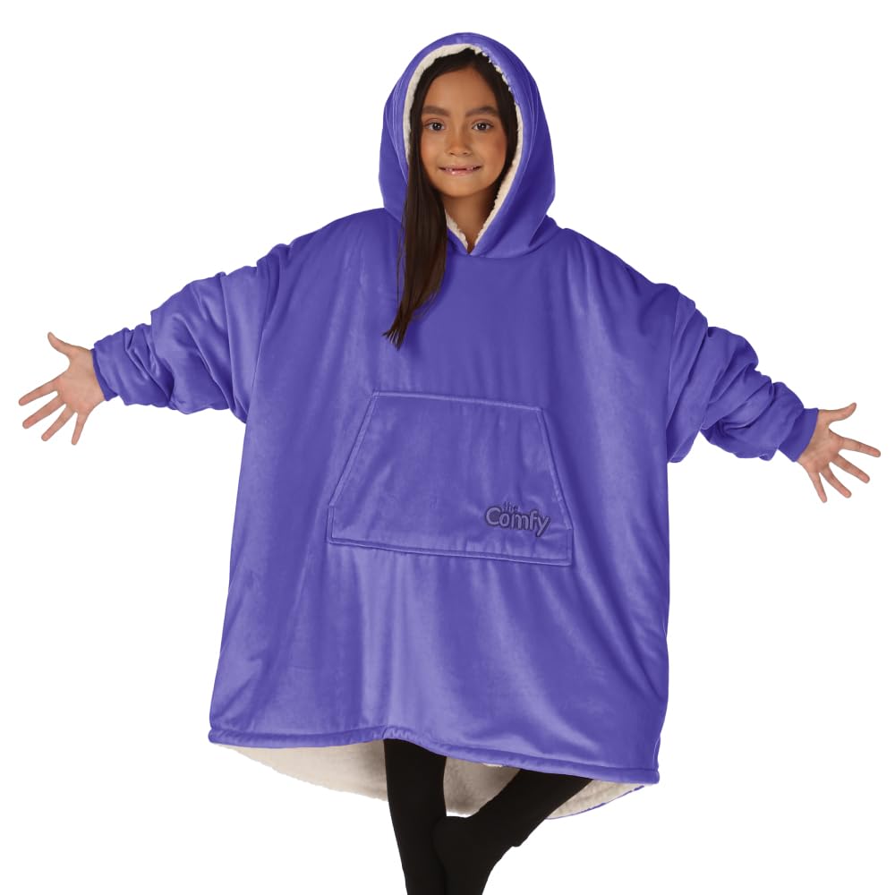 THE COMFY Original Jr for Kids | Oversized Sherpa Fleece Wearable Blanket with Hood & Pocket | Seen on Shark Tank Image