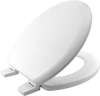 Bemis Chicago White Wooden Toilet Seat with Adjustable Hinges Oval