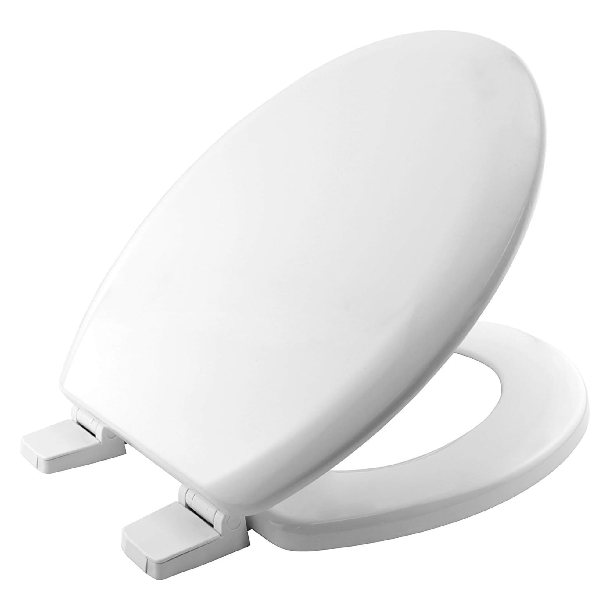 BEMIS Chicago White Toilet Seat. Wooden Toilet Seat with Water Based Paint for Easy Clean. Oval Shape, with Adjustable Plastic Hinges, Universal & Easy Installation, White