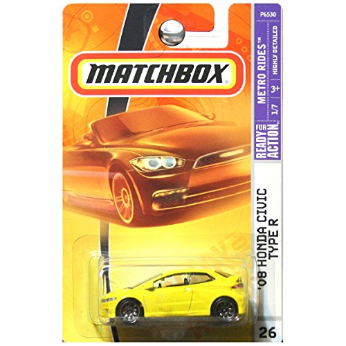Matchbox Honda Civic R 2009 Metro Rides Series Yellow '08 Honda Civic Type R 1:64 Scale Collectible Die Cast Car #26