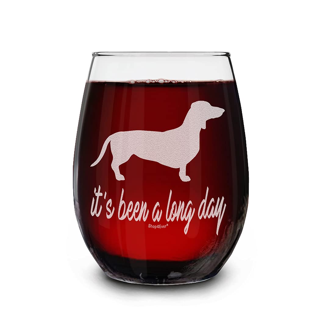 shop4ever It's Been A Long Day Dachshund Doxie Laser Engraved Stemless Wine Glass 15 oz. Funny Wiener Dog Gift