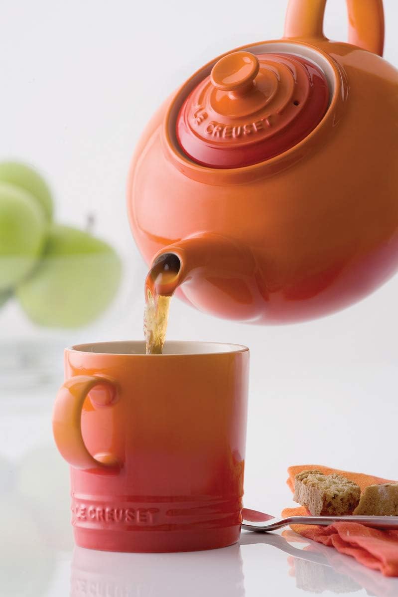 Le Creuset Enamelled Stoneware Classic Teapot, 1.3 litres, Serves 3-4 Cups, Volcanic, 70702130900000, Orange - Image 5