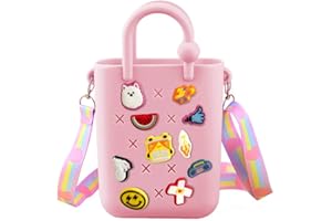 Mini Rubber Tote Bag with 10 Charms (Random), EVA Waterproof Beach Tote Silicone Hole Small Beach Tote for Travel Outdoor