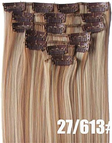22" 7pcs/set Clip In Full Head Synthetic Long Straight Hair Extensions Hairpiece (#27/613- strawberry blonde mix with bleach blonde)