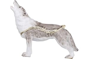 Hand Painted Enamel Howling Wolf Trinket Box, Hinged Jewelry Box Unique Mini Ring Necklace Jewelry Organizer, Classical Bejew
