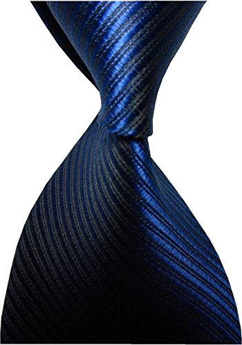 Mens Striped Royal Dark Blue Jacquard Woven Tie Necktie
