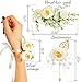 Wrist Corsage Floral Handmade Set- Hand Flower Bracelet Greenery Hair Comb Floral White Headpiece Bridal and Boutonniere with Pins Accessories for Wedding Prom Homecoming for Women Mens Mothers Grooms