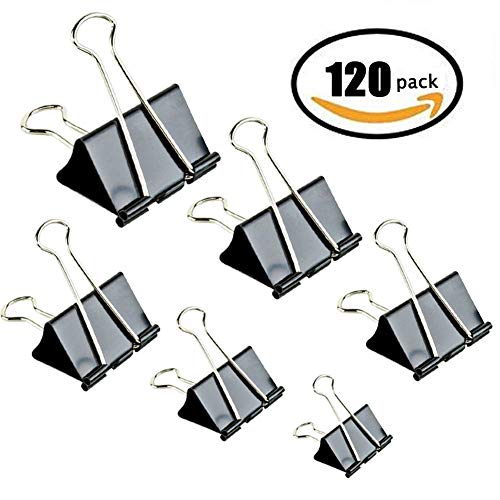 Binder Clips Paper Clamp for Paper-120 Pcs Clips Paper Binder Assorted Sizes (Black) (Certified Refurbished)
