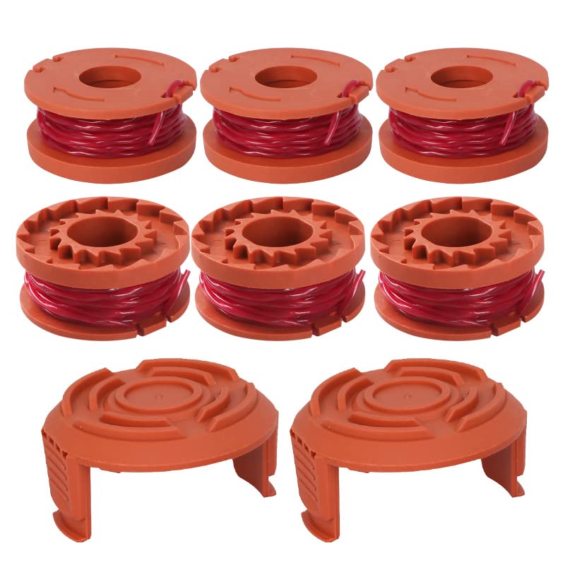 6 Pack String Trimmer Spool Grass Trimmer Spool Lines 1.6mm Double Autofeed Spools Replacement Spool and Line with 2 Covers Strimmer Spool Line Compatible with Worx for Garden Lawn Edger Trimmer (A)