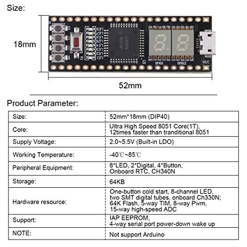 PinecenePi Nano Development Board, 51 MCU 8051 Single-Chip Development Board, STC8A8K64S4A12 64KB Flash RTC CH340N Onboard,2.0~5.5V Supply(Built-in LDO) Support IAP EEPROM for Maker DIY