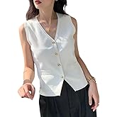 Kalamet Sweater Vest for Women V Neck Button Front Knit Tank Top Waistcoat Minimalist Style 2025 Spring/Summer Fashion Trends