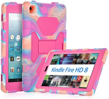 All-New Amazon Fire HD 8 Tablet Case, TRAVELLOR Shockproof Kidfrienly Full Body Rugged Hybrid Cover with Built-in Screen Protector and Multi-Functional Kickstand -Pink Camo/Pink