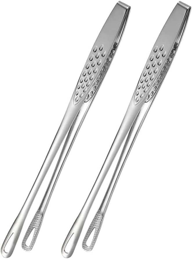 BHJD Food Tweezers Stainless Steel Food Tongs Japanese Style Barbecue Clamp Kitchen Serving Tong for Fried Fish Steak 2Pcs