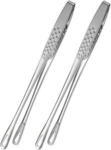BHJD Food Tweezers Stainless Steel Food Tongs Japanese Style Barbecue Clamp Kitchen Serving Tong for Fried Fish Steak 2Pcs