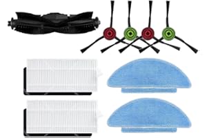 ZHICHENG (9PCS) Main Brush/Side Brush/Mop Cloth/HEPA Filter Compatible with Tikom L9000 L8000 Airzeen Q6 SE iLife T10S Laresar L6 nex SL60D SG60 SL61 Robot Vacuum Cleaner Spare Parts