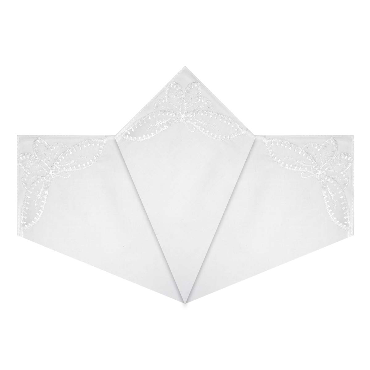 Warwick & Vance Pack Of 3 Womens/Ladies White Handkerchiefs With Butterfly Lace Corners, 29 x 29cm