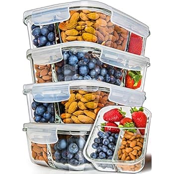 Prep Naturals Glass Meal Prep Containers 3 Compartment 5 Pack - Bento Box Containers Glass Food Storage Containers with Lids - Food Prep Containers Glass Storage Containers with Lids Lunch Containers