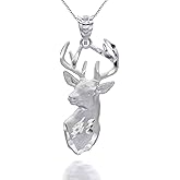 Claddagh Gold Tailed Stag Deer Head Hunter Charm in Solid Sterling Silver Choice of Pendant Only or Necklace Chain Length