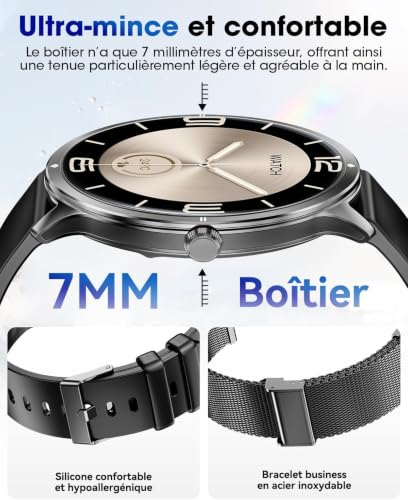 Men's Smart Watch, 1.75" AMOLED Large Screen Fashion Smartwatch, Double Straps/Bluetooth Calls/Pedometer/Heart Rate Monitor/Sleep Monitor/100+ Sports Modes for Android iOS (Brown) (Black)