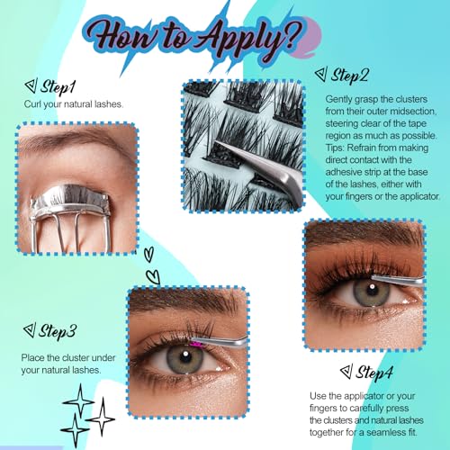 Self Adhesive False Eyelashes Clusters 84 Pieces Eyelash Extension Kit D Curl Pre Glued Eyelashes DIY Lash Extension Kit 8 – 14 mm Eyelash Extension Volume (Y14 D Curl 8-14mix)
