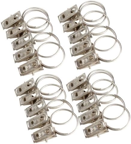 Zibuyu 20Pcs Stainless Steel Window Shower Curtain Rod Clips Rings Drapery Clips