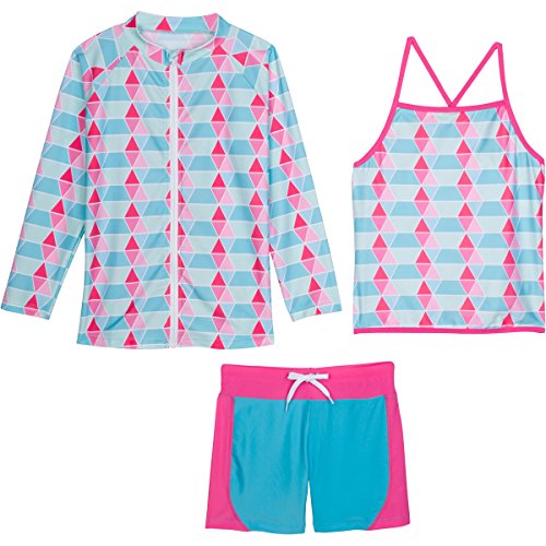 SwimZip Girls Long Sleeve Rash Guard Swim Shorts Set with UPF 50+