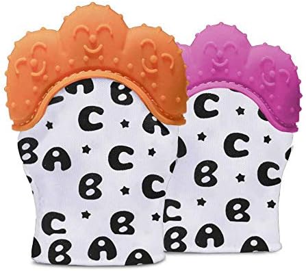 Ouomm Teething Mitten,Baby Teether Mitten Like Teething Toys for Teething Ring Provides Self-Soothing Fun- Ideal Baby Shower Gift(2 Pack)