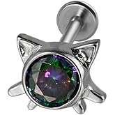 Lovely Cat Labret Stud Piercing G23 Titanium Tiny CZ 16g Flat Back Cartilage Tragus Conch Helix Stud Earrings Lip Monroe for Women or Men