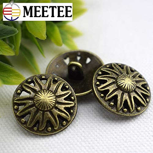 Maslin 10pcs 21mm Metal Retro Flower Sewing Button Antique Bronze Hollow Out Decorative Button Overcoat Accessories E4-18 - (Color: Brass, Size: 21mm)