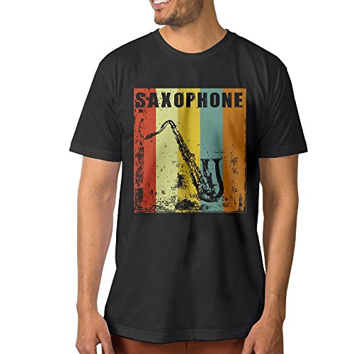 ZhiqianDF Vintage Retro Saxophone Men's Soft T Shirt Black L