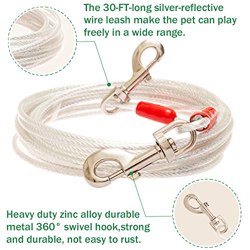 ADCSUITZ Dog Tie Out Cable Stake 30 FT Rope Escape Proof Reflective
