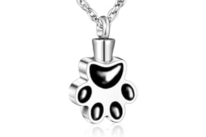 abooxiu Paw Print Urn Necklace for Ashes Cremation Necklace for Pet Ashes Stainless Steel Ash Necklace Memorial Ash Holder