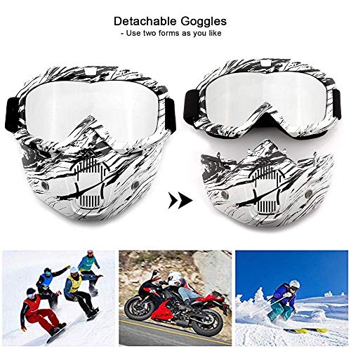 FOONEE Motorcycle Helmet Mask, Retro Motocross Goggle with Removable Face Mask UV400 Detachable Fog-Proof Warm ATC Goggles for Racing Airsoft Riding