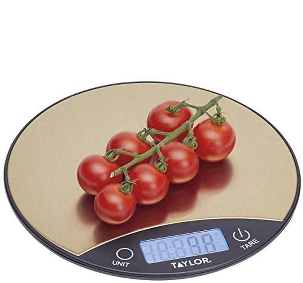 Taylor Pro Digital Kitchen Scale, Compact Food Scale, Highly Accurate Digital Food Scale, Weights 5kg, Black and Brass, Gift Boxed, Messingeffekt