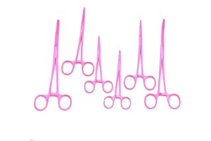 TeckMed - Ultimate Hot Pink Hemostat Set, 6 Piece Ideal for Hobby Tools, Electronics, Fishing and Taxidermy