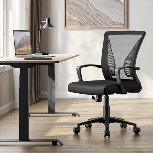 Yaheetech Office Chair Ergonomic Lumbar in Breathable Mesh Reclining Adjustable Height Swivel with Armrests and Wheels Capacity 136 kg Black