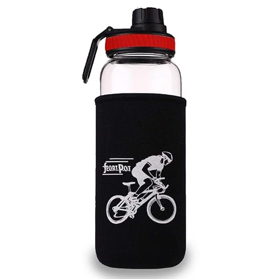 KOBWA Glasflasche Trinkflasche mit Tasche, Tragbare 700ml /1l Sport Trinkflasche Glas mit Siebeinsatz für Büro, Wandern, Unte