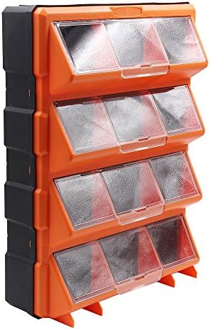 QULife 12 Clear View Small Parts Storage Bin Organizer Hardware and Craft Cabinet Teacher Tool Box (Orange)
