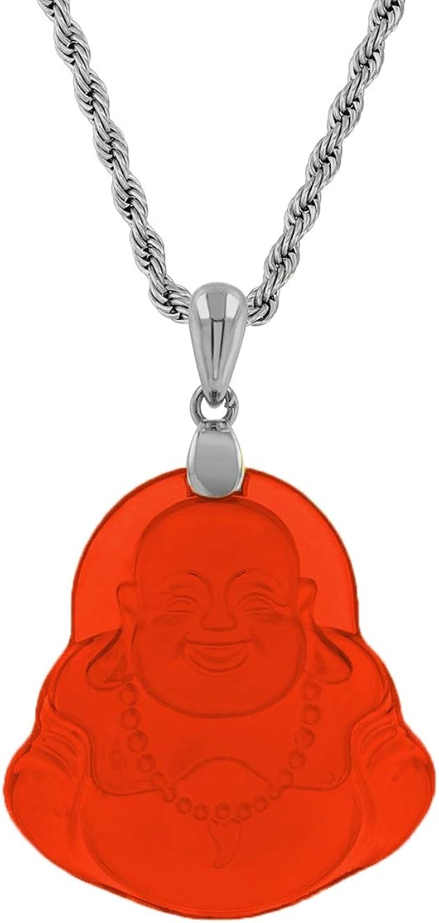 Laughing Buddha Red Jade Pendant Necklace Rope Chain
