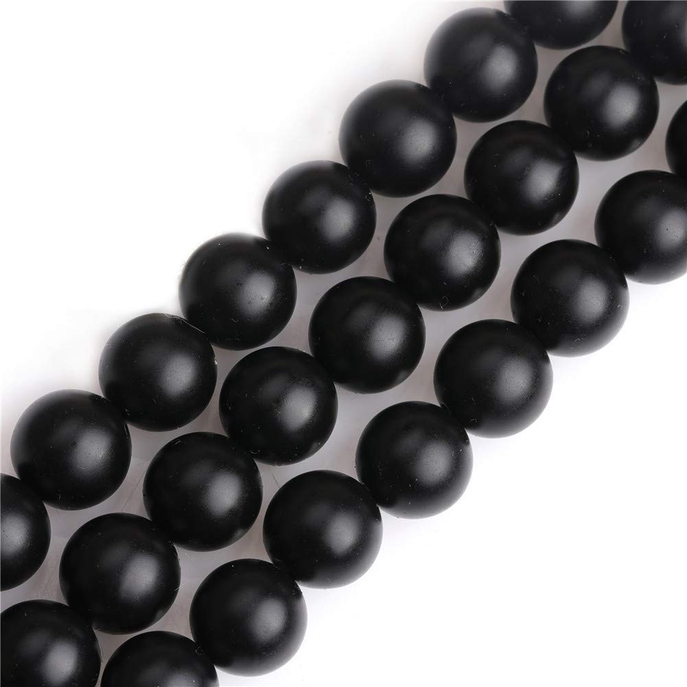 Sweet & Happy Girl's Store SHGbeads 12mm Frost Matte Black Agate Semi Precious Gemstone Round Loose Beads for Jewellery Making DIY Handmade Craft Supplies 15"