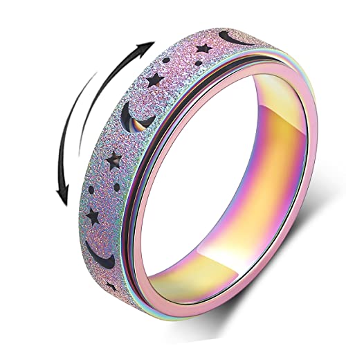 AmorArtSky Anxiety Ring for Women Men, Titanium Stainless Steel Spinner Ring, 5 Colors, 6MM, Size 6-10, 3 Styles Anxiety