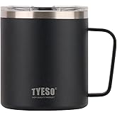 TYESO 14 oz Vacuum Insulated Mug Cup Stainless Steel Mug Coffee Mug with Lid Heat Insulation Cooling Direct Drip (Black)