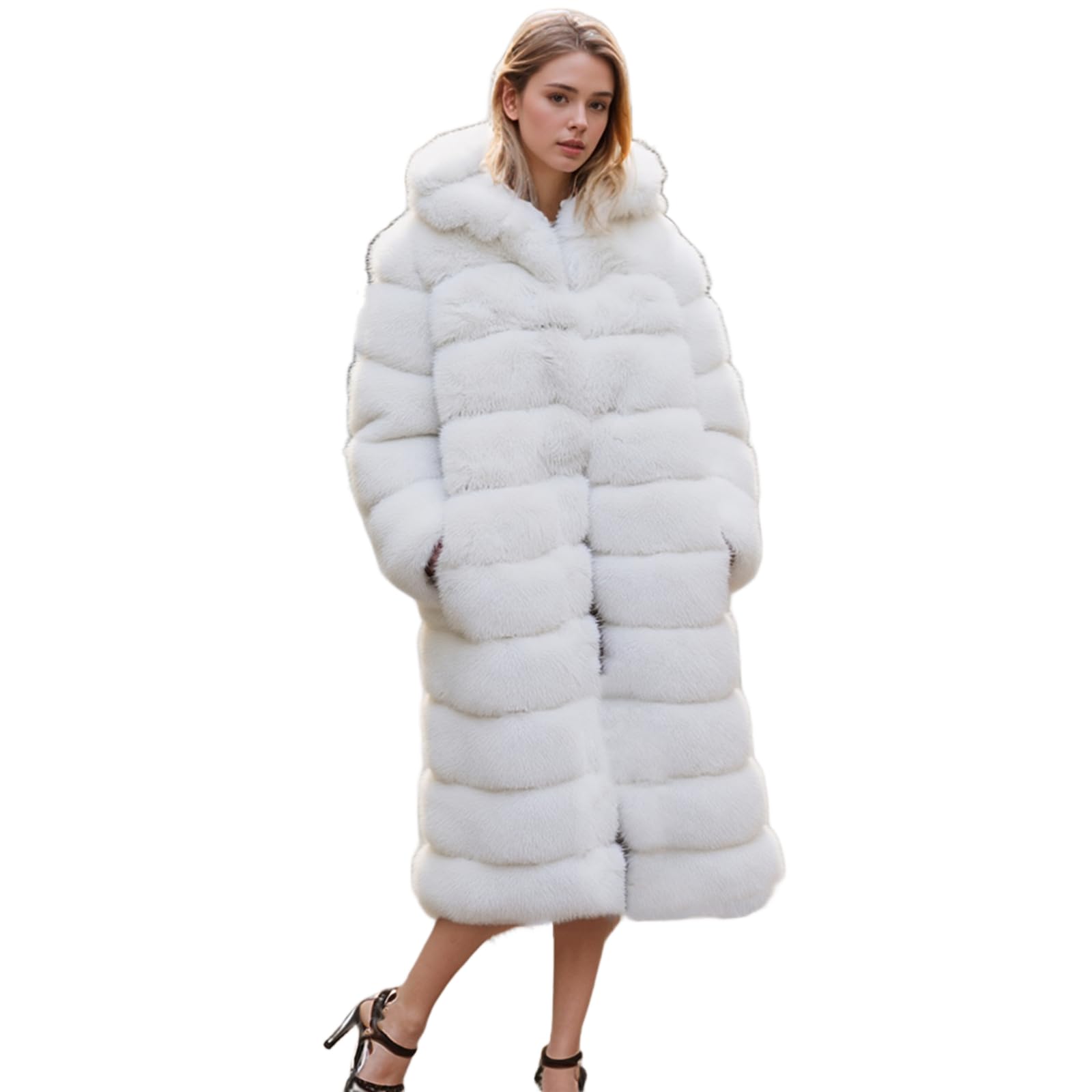 Photo 1 of Lisa Colly Women's Winter Plus Size Parka Overcoat Long Sleeve Faux Fur Coat Jacket with Big Hooded (White,5X-Large)