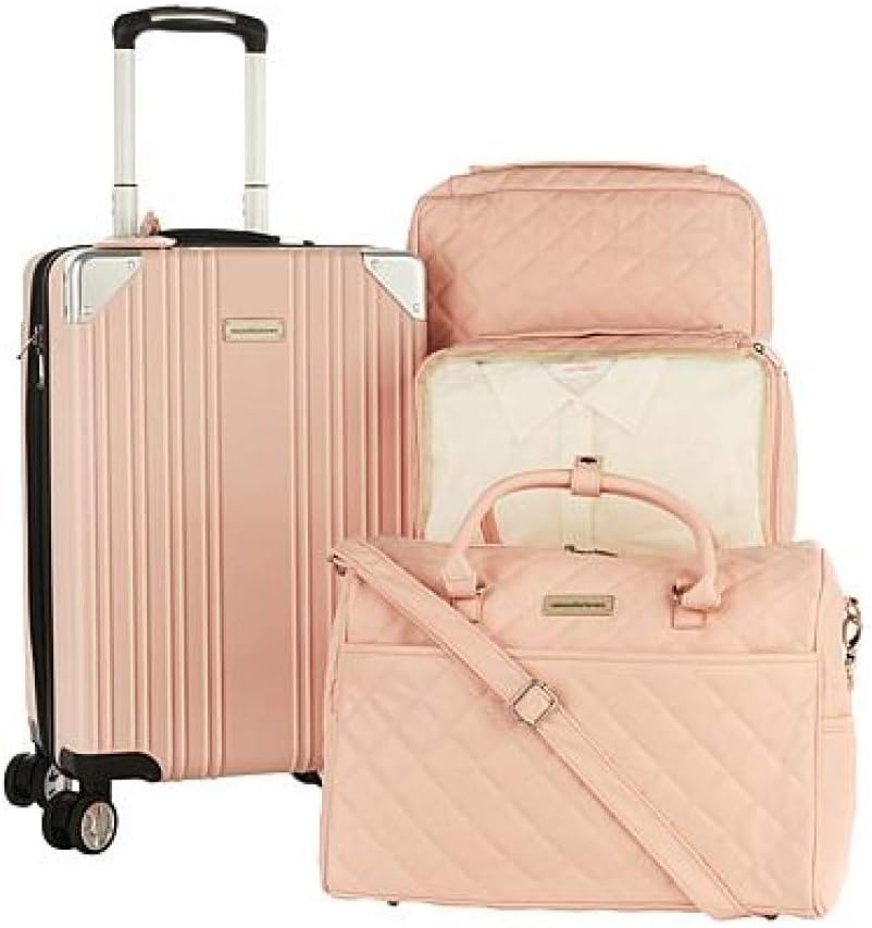 Samantha Brown Hardside Case, Quilted Satchel and Cubes 4piece Set Blush