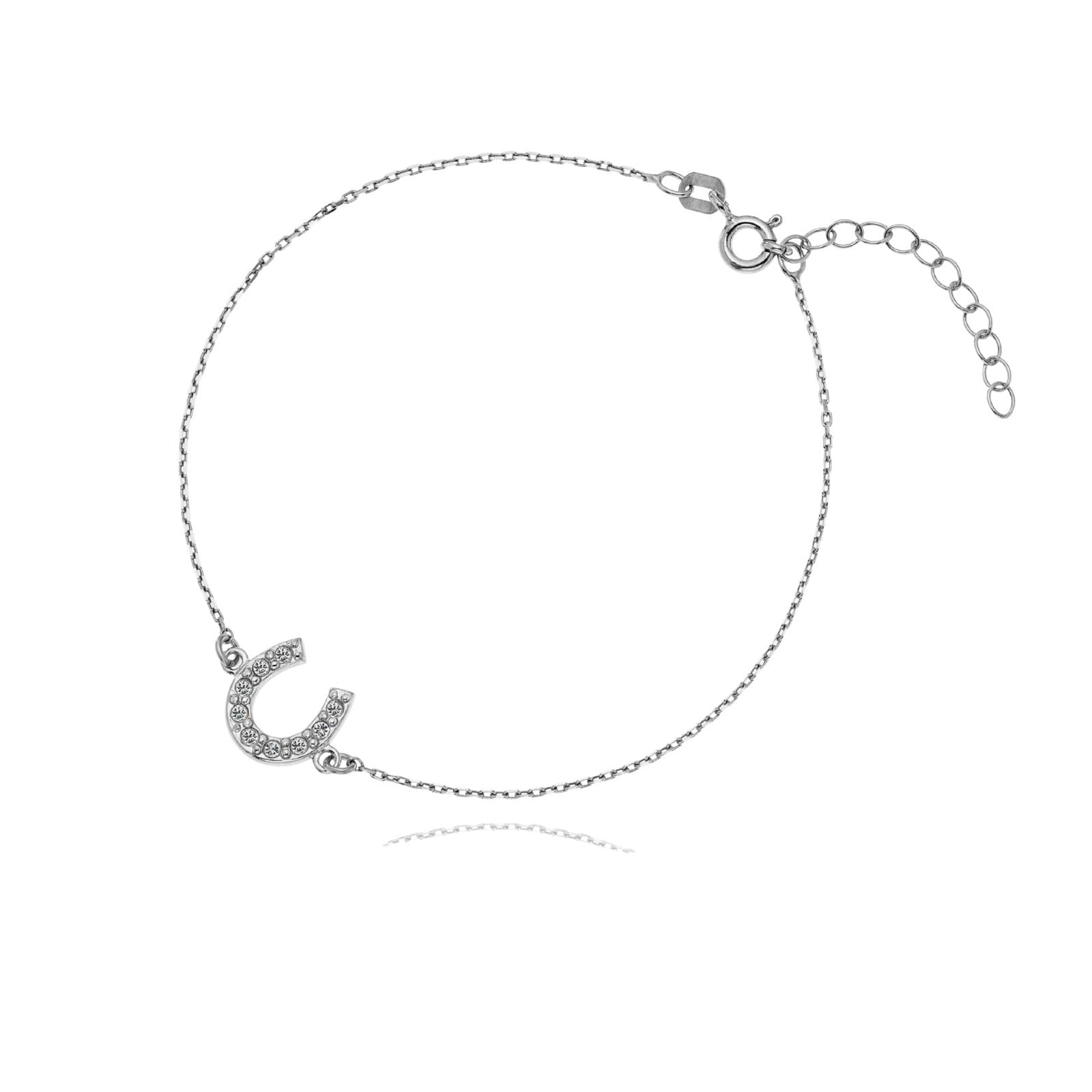 Fine Silver Bracelet With Horseshoe Charm And Crystals In Sterling Silver