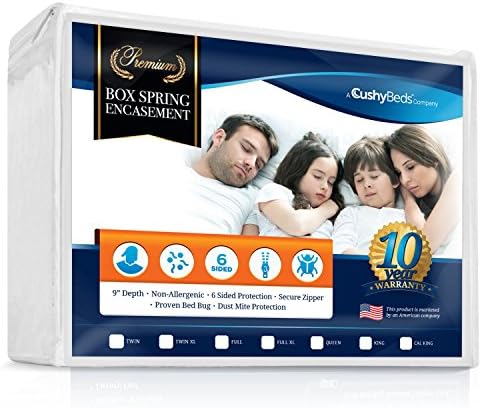 Premium Box Spring Encasement Zippered Cover by CushyBeds - Bed Bug, Dust Mites &amp; Allergy Proof - 100% Waterproof, Hypoallergenic, 6-Sided Protection - Split Hotel King Size - (Fitted 7-9" Depth)