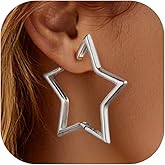 FaithHeart Star Hoop Earrings for Women Hypoallergenic, Silver/Black/14K Gold Plated Hoop Earrings for Women Hypoallergenic Lightweight Star Earring Fashion Cute Jewelry, 20/30/40/50/60mm